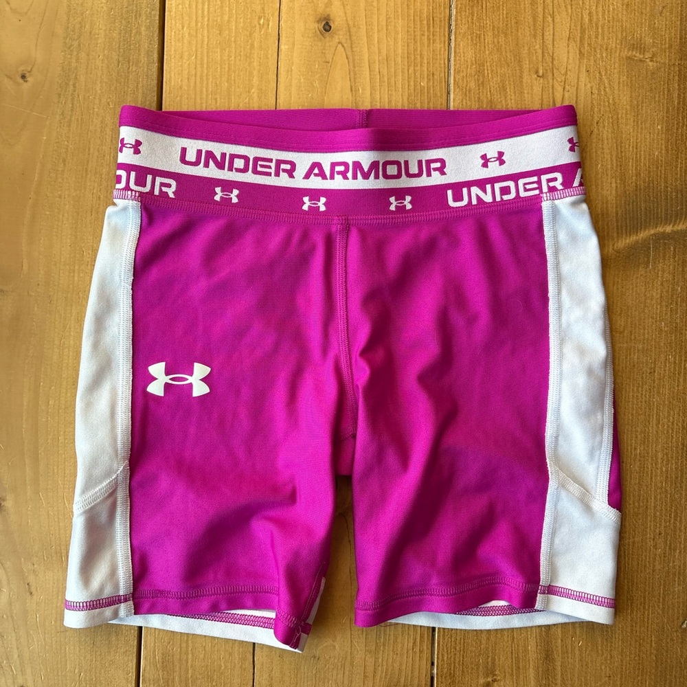 Under Armour Girls Pink and White Athletic Shorts
